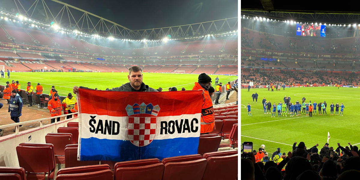 [FOTO/VIDEO] Nevjerojatna atmosfera na Emiratesu. Mladić iz Šandrovca pobrinuo se da cijeli svijet sazna za njegovu općinu